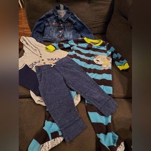 Lot of 4 Carters & Lucky brand 18 month Jean jacket, sleeper, pants, onesie
